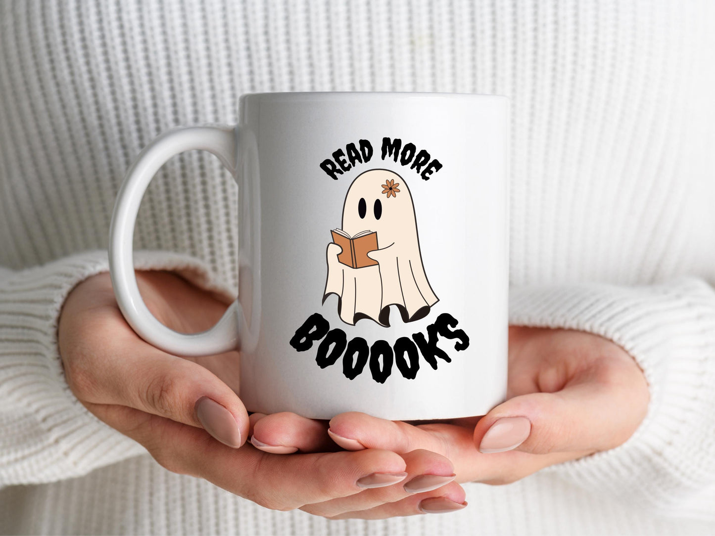 Bookish Ghost Mug: Read More Booooks - Halloween Coffee Mug
