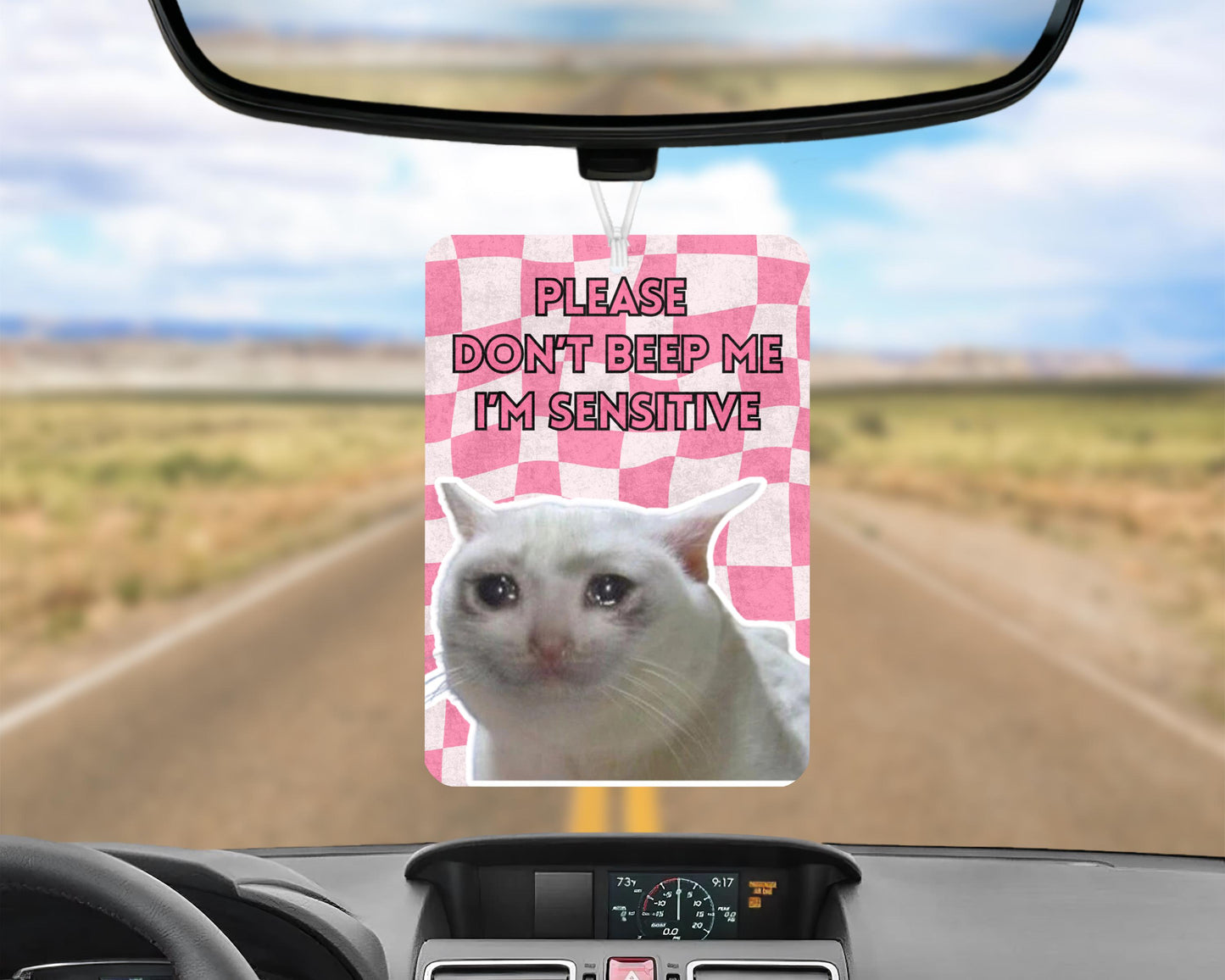 Please Don't Beep Me I'm Sensitive Crying Cat Meme Air Freshener, Funny Car Air Freshener, New Driver Funny Novelty Car Gift Accessories