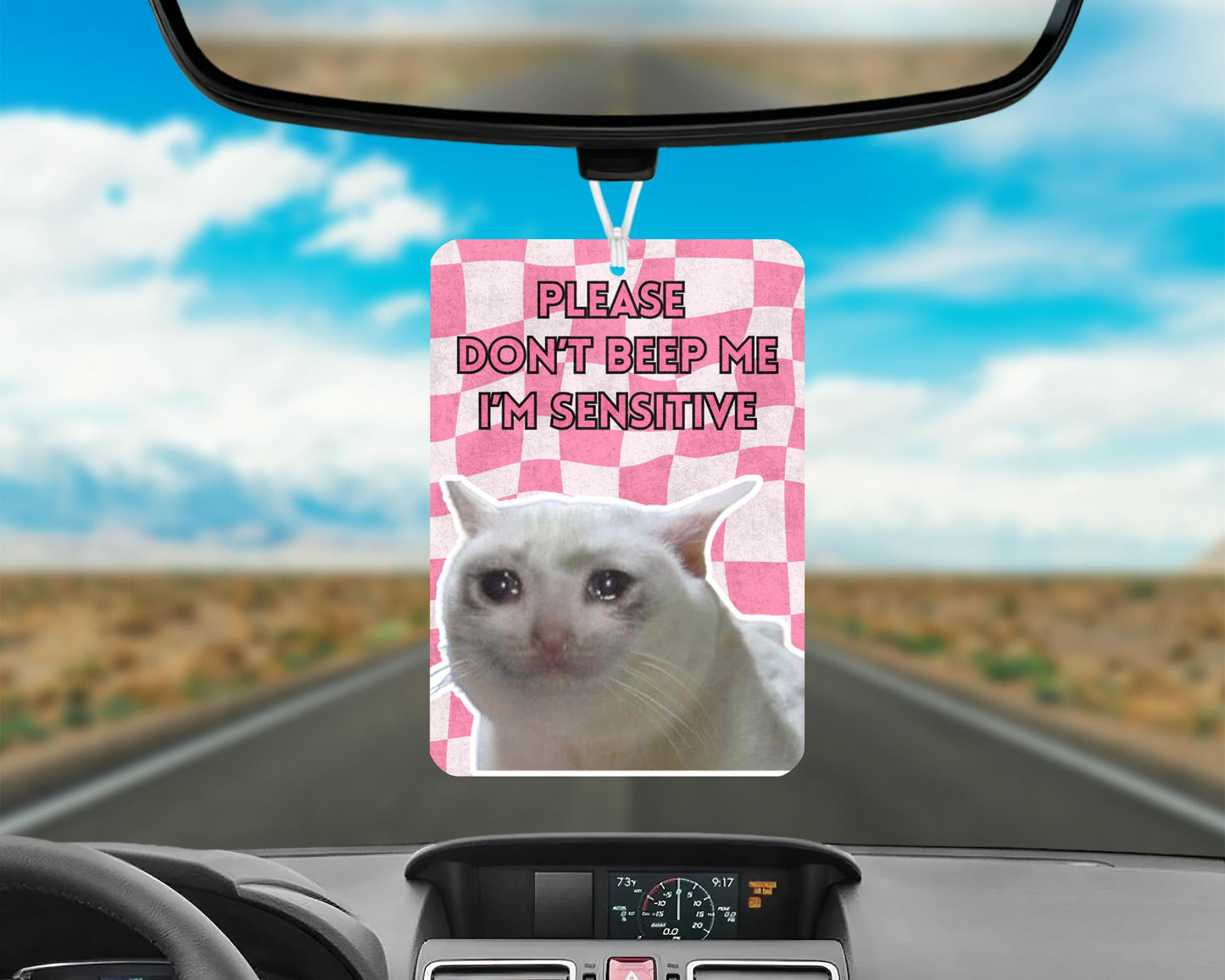 Please Don't Beep Me I'm Sensitive Crying Cat Meme Air Freshener, Funny Car Air Freshener, New Driver Funny Novelty Car Gift Accessories