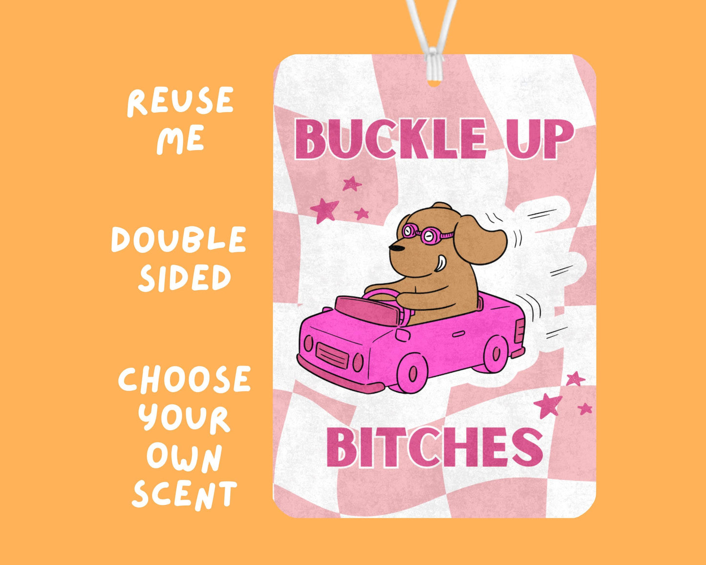 Buckle Up Bitches Car Air Freshener, Buckle Up Funny Meme Car Air Freshener, Pink Girly Car Accessories, Funny Car Decor, Funny Car Gifts