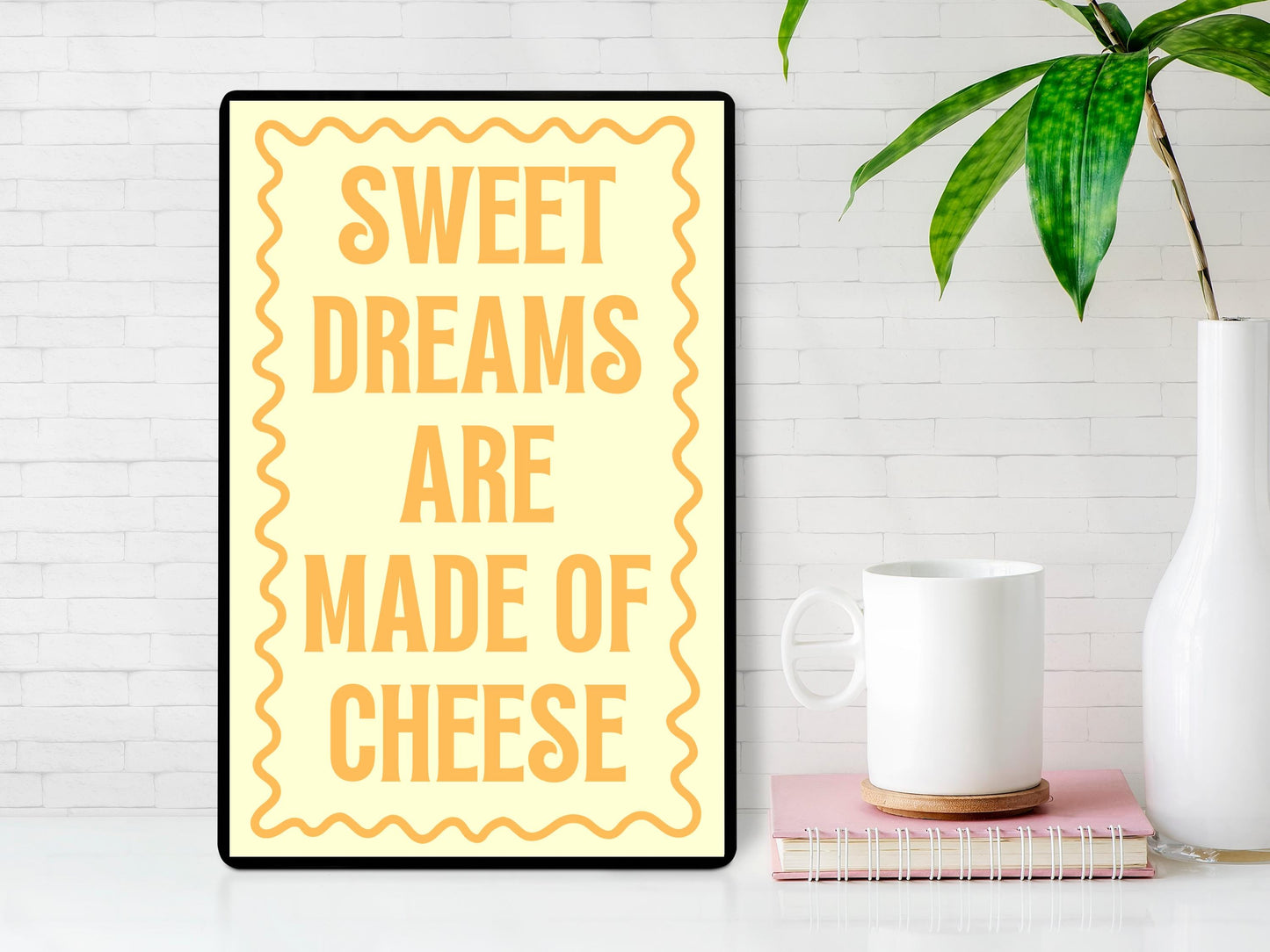 Sweet Dreams Are Made Of Cheese Kitchen Print, Kitchen Prints, Colourful Wall Prints, Bold Type Kitchen Prints, Food Typography Wall Art