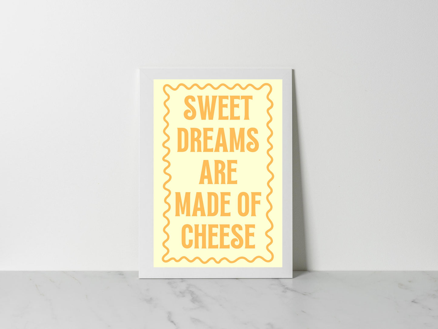 Sweet Dreams Are Made Of Cheese Kitchen Print, Kitchen Prints, Colourful Wall Prints, Bold Type Kitchen Prints, Food Typography Wall Art