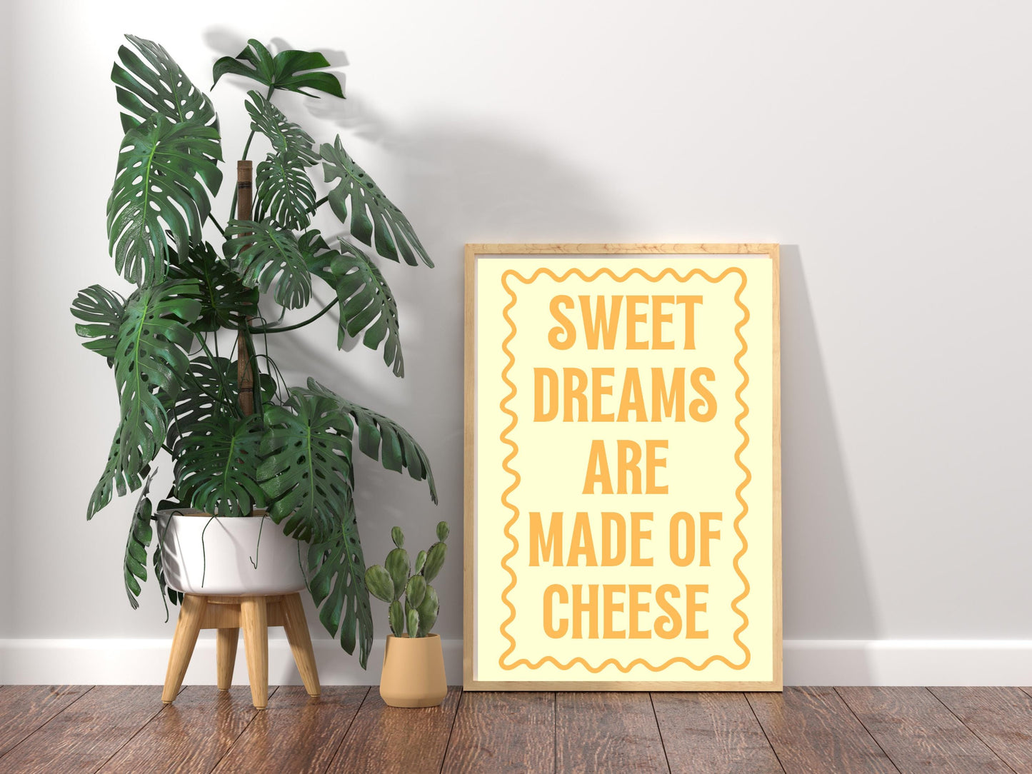 Sweet Dreams Are Made Of Cheese Kitchen Print, Kitchen Prints, Colourful Wall Prints, Bold Type Kitchen Prints, Food Typography Wall Art