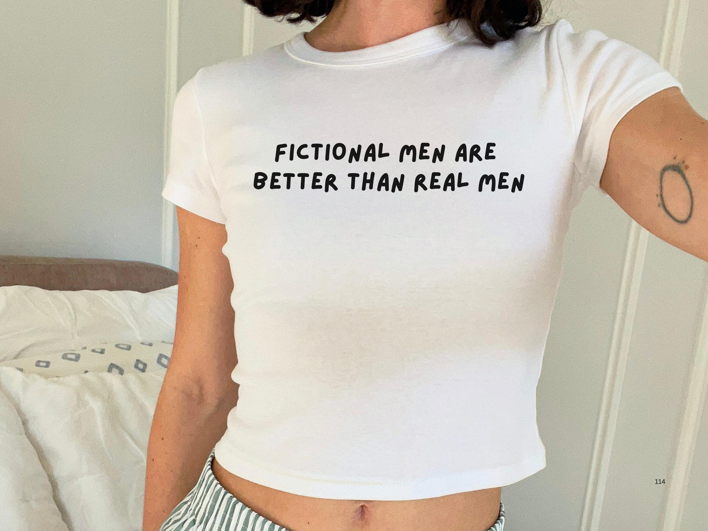 Fictional Men Are Better Baby Tee: Y2K Bookish Shirt