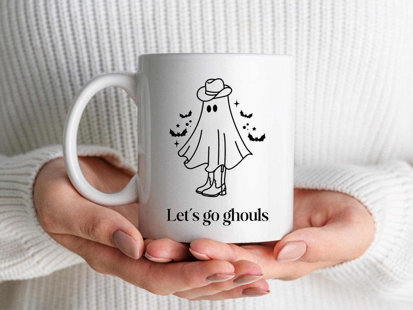 Lets Go Ghouls Mug: Cowgirl Ghost Halloween Coffee Mug