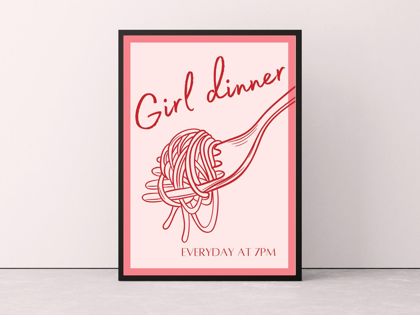 Girl Dinner Print, Girl Dinner Wall Art, Girl Dinner Poster, Girl Dinner Decor, Girly Pink Aesthetic, Bright Wall Art, Pink Kitchen Prints