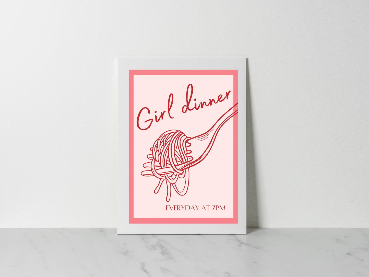 Girl Dinner Print, Girl Dinner Wall Art, Girl Dinner Poster, Girl Dinner Decor, Girly Pink Aesthetic, Bright Wall Art, Pink Kitchen Prints