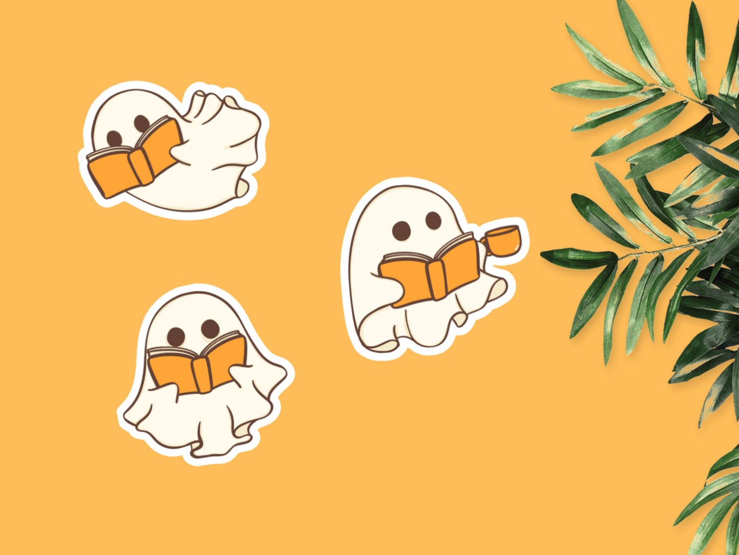 Cute Bookish Ghost Reading Stickers