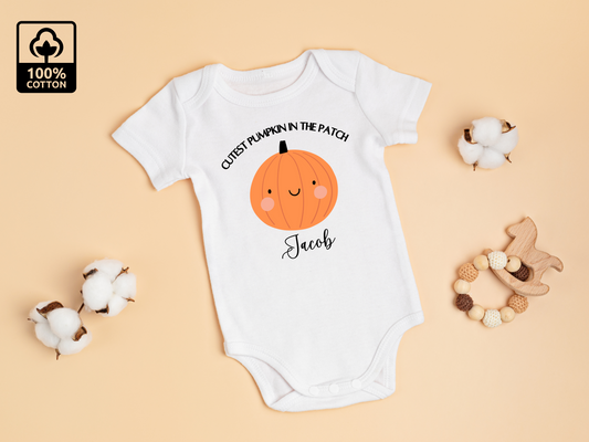 Cutest Pumpkin In The Patch Personalised Name Baby Vest