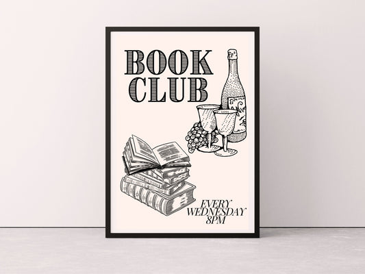 Book Club Print, Book Club Wall Art Print, Home Decor Reader Wall Art, Bookish Prints, Bookish Wall Art, Kitchen Prints, Kitchen Wall Art