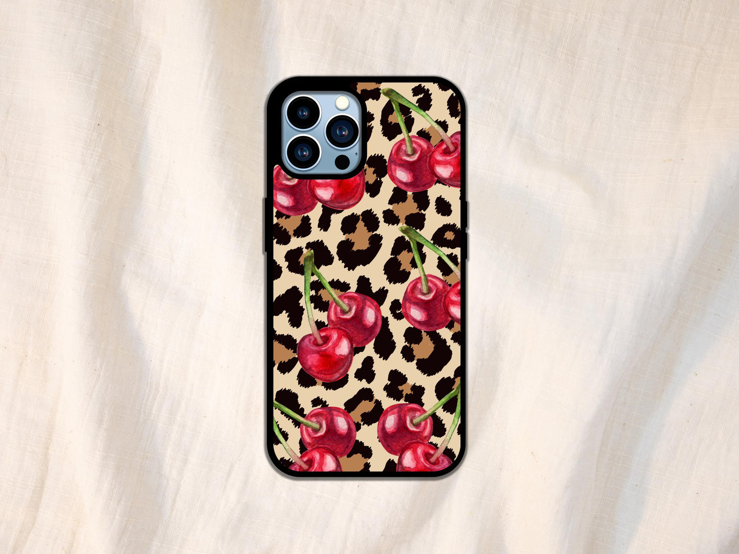 Leopard Cherry Phone Case, Cherry Leopard Cherries Animal Print, Cherry Phone Case For iPhone, Leopard Print Phone Plastic Case Cover Gift