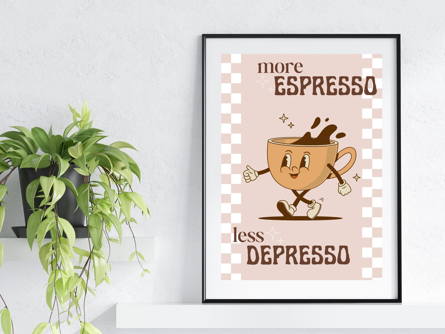 More Espresso Less Depresso Print, Funny Kitchen Print, Kitchen Wall Art,  Retro Coffee Prints, Kitchen Poster, Funny Coffee Kitchen Decor