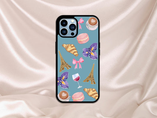 Paris Phone Case, Parisian Phone Case, Cute Girly French Phone Case, Paris Phone Case, Eiffel Tower Phone Case Cover, Croissant Girly Phone