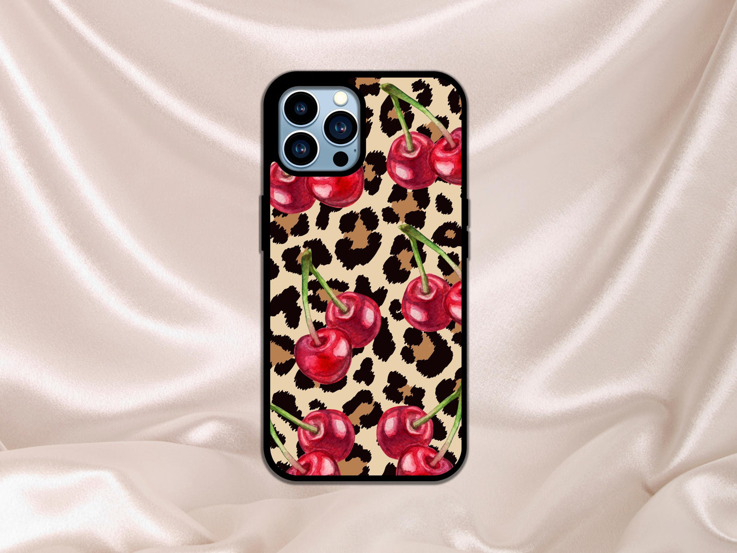 Leopard Cherry Phone Case, Cherry Leopard Cherries Animal Print, Cherry Phone Case For iPhone, Leopard Print Phone Plastic Case Cover Gift
