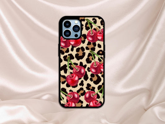 Leopard Cherry Phone Case, Cherry Leopard Cherries Animal Print, Cherry Phone Case For iPhone, Leopard Print Phone Plastic Case Cover Gift