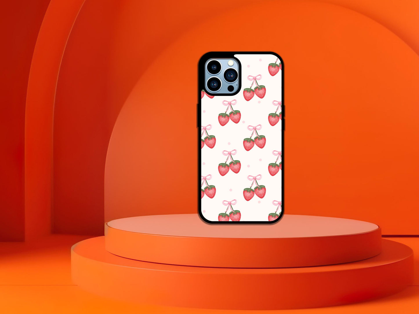 Strawberry Print Phone Case, Strawberries Pattern Plastic Rubber Phone Case For iPhone, Pink Strawberry Phone Cover, Cute Girly iPhone Cases