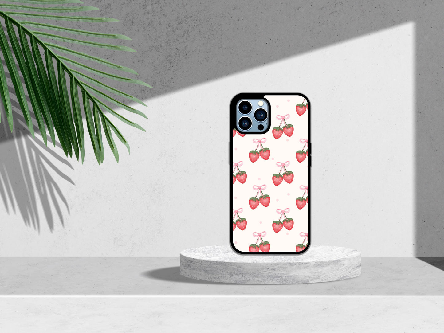 Strawberry Print Phone Case, Strawberries Pattern Plastic Rubber Phone Case For iPhone, Pink Strawberry Phone Cover, Cute Girly iPhone Cases