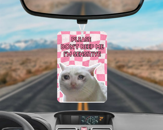 Please Don't Beep Me I'm Sensitive Crying Cat Meme Air Freshener, Funny Car Air Freshener, New Driver Funny Novelty Car Gift Accessories
