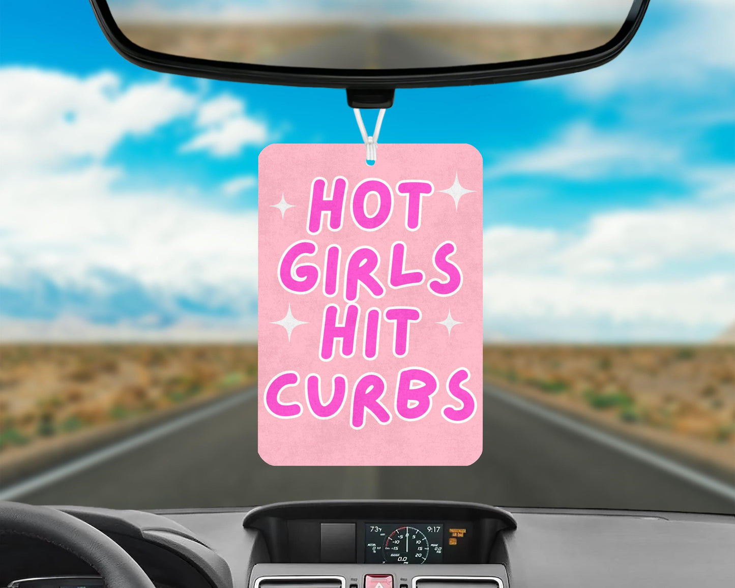 Hot Girls Hit Curbs Pink Car Air Freshener – Funny Girly Car Decor