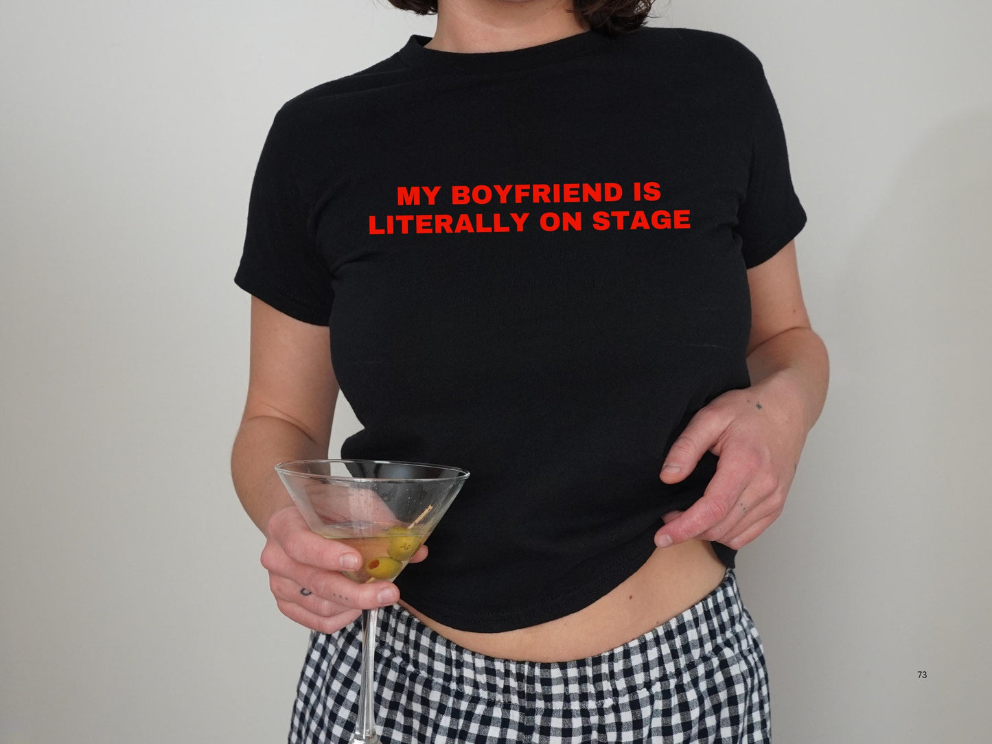 My Boyfriend Is Literally On Stage Baby Tee, Boyfriend On Stage Baby Tee, Y2K Baby Fitted Tee, Trending Y2K Aesthetic Tee, Slogan Crop Top