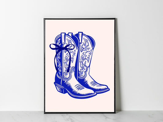 Cowboy Boots Print, Cowboy Boots Wall Art, Cowgirl Boots Art, Girly Bedroom Print, Blue Cowgirl Print, Cowboy Poster, Aesthetic Prints