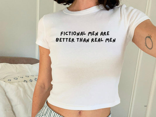 Fictional Men Are Better Baby Tee: Y2K Bookish Shirt