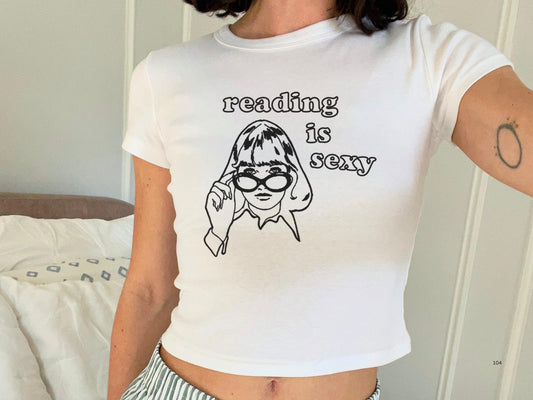 Reading Is Sexy Baby Tee, Cute Y2K Graphic Top, Book Lover Shirt, Trendy Fitted Shirt, Book Lover Aesthetic, Funny Slogan Top, Bookish Tee