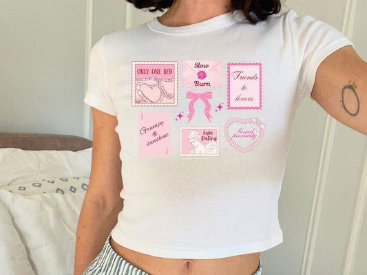 Romance Book Tropes Baby Tee, Romance Tropes Baby Tee, Friends To Lovers Trope, Only One Bed Trope, Smut Lover Shirt, Romance Reader T-Shirt