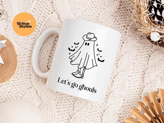 Lets Go Ghouls Mug: Cowgirl Ghost Halloween Coffee Mug