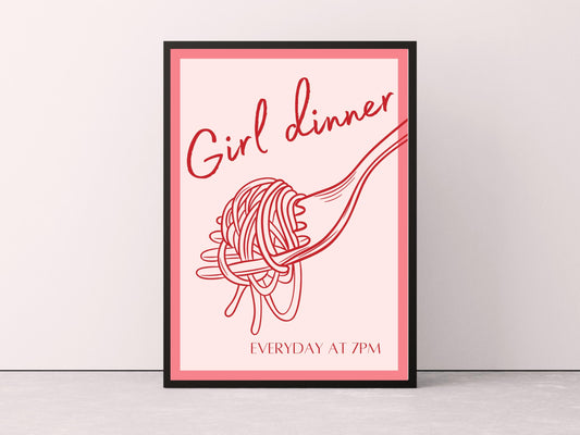 Girl Dinner Print, Girl Dinner Wall Art, Girl Dinner Poster, Girl Dinner Decor, Girly Pink Aesthetic, Bright Wall Art, Pink Kitchen Prints