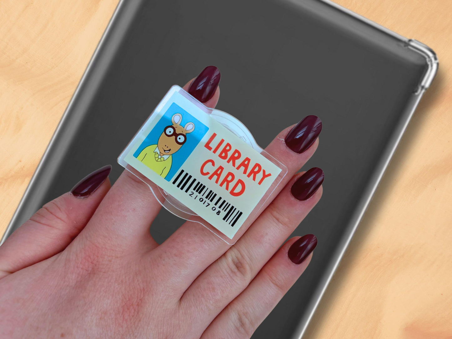 Library Card Phone Grip, Arthur Library Card Phone Grip, Arthur Inspired Bookish Kindle Holder, Kindle Phone Holder Grip, Gift for Readers